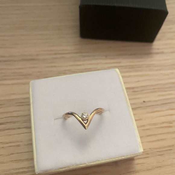 Solid Gold and Diamond Wishbone Ring - Picture 2 of 5